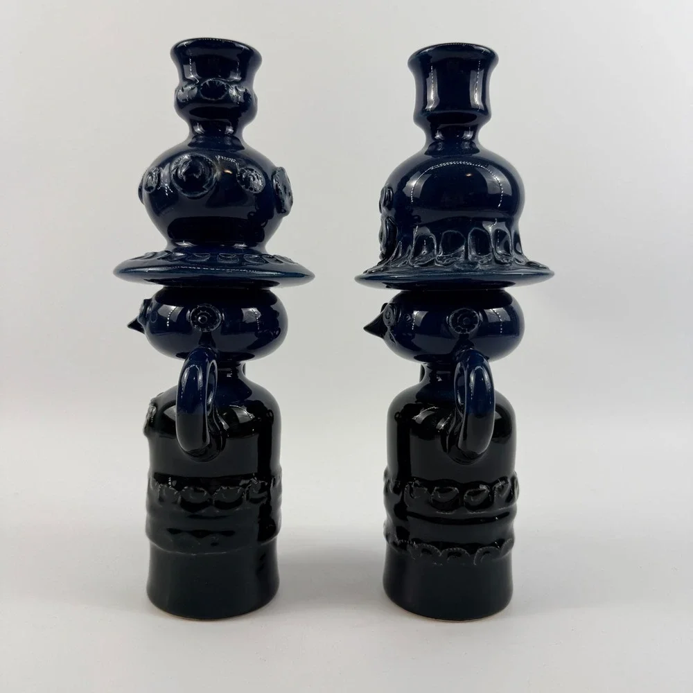 Rosenthal Studio Linie Bjorn Wiinblad Magic People Candlesticks Pair Blue